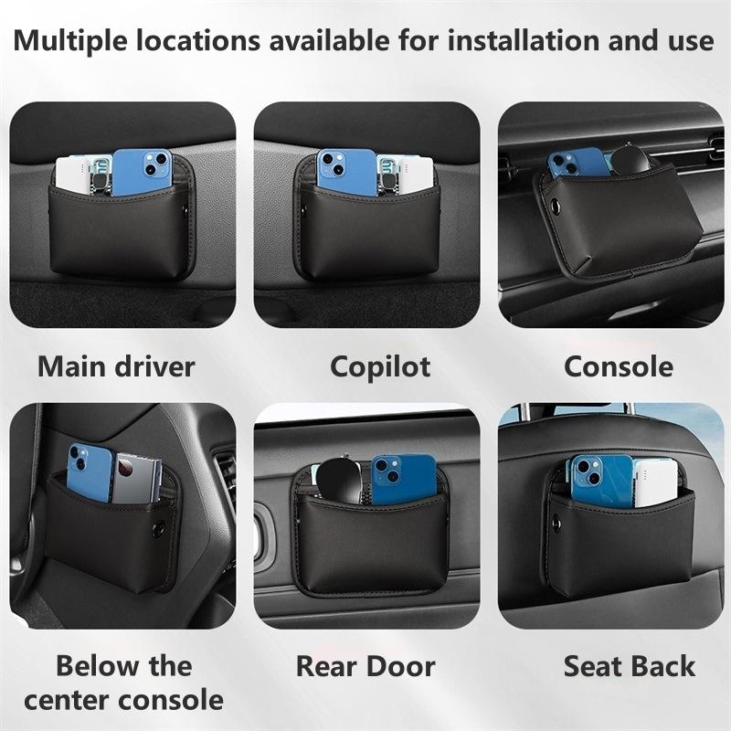 Faux Leather Car Phone Holder, Multifunctional Adhesive Dashboard Storage Bag, Universal Vehicle Interior Accessory Organizer