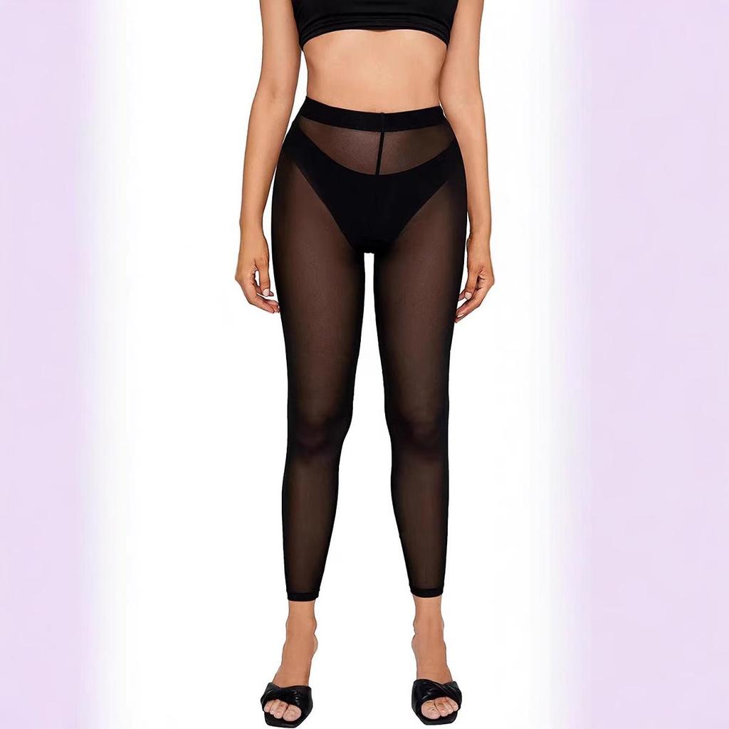 Sexy Netz-Leggings in Unifarben, Neun-Punkte, Transparent, für Schlankere Taille und Beine