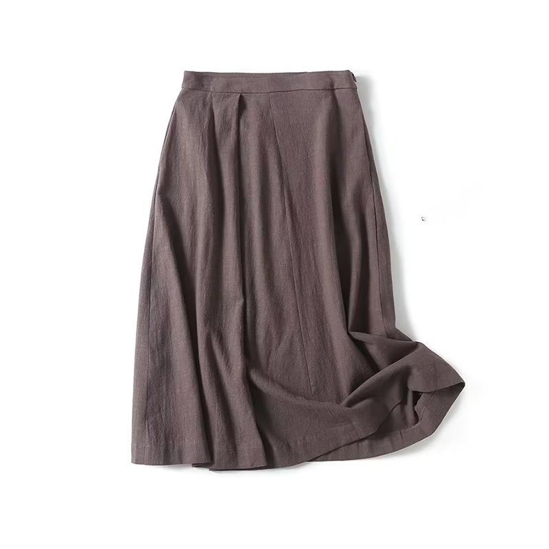 

MD Women s New Maillard Fashion Pleated Midi Skirt Wide Swing Linen Skirt Female 05225642830 Picture color L