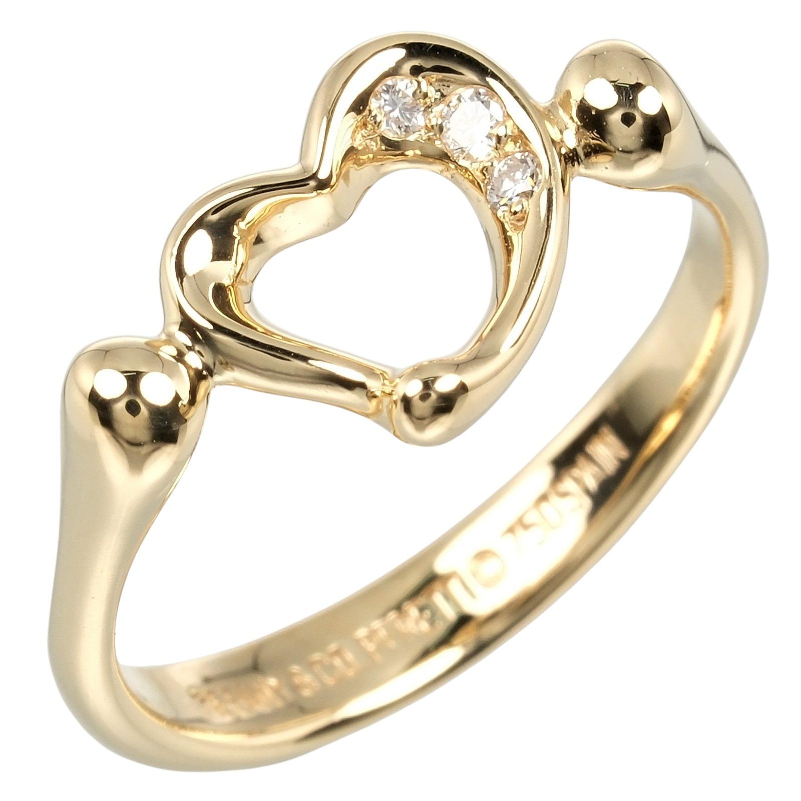 

TIFFANY&Co. Open heart Ring K18 yellow gold/3P Diamond #4.5(US Size) heart 3.25g Women Used