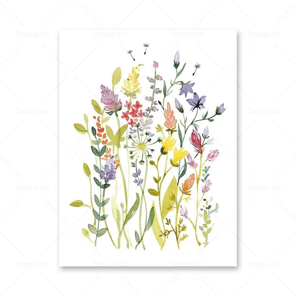 Sulu Boya Kır Çiçeği Posteri Renkli Çiçek Baskıları Bitki Duvar Sanatı Tuval Tablo Oturma Odası Dekorasyonu için Duvar Resimleri