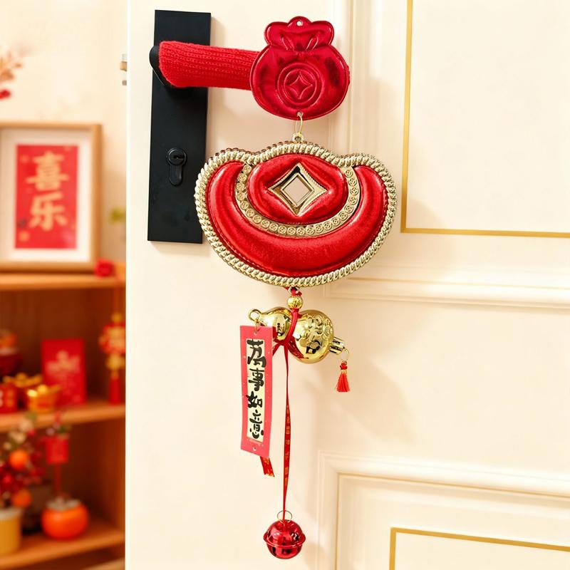 

Spring Festival Pendants Lucky Leather Door Handle Cover New Year Home Entryway Decoration Pendant Accessory