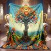 1pc 2D Colorful Tree of Life Theme Pattern Flannel Blanket, Soft HD Digital Print, Cooling Blanket All-Season Use! Soft And Breathable 100% Polyester 