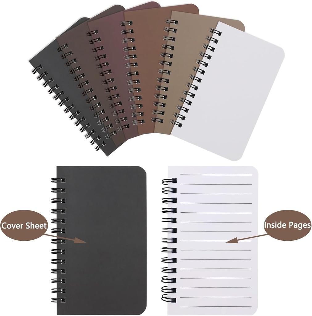 6 Pack Spiral Notebooks, 3x5 Pocket Size with Lined Pages for Home Office School Use
