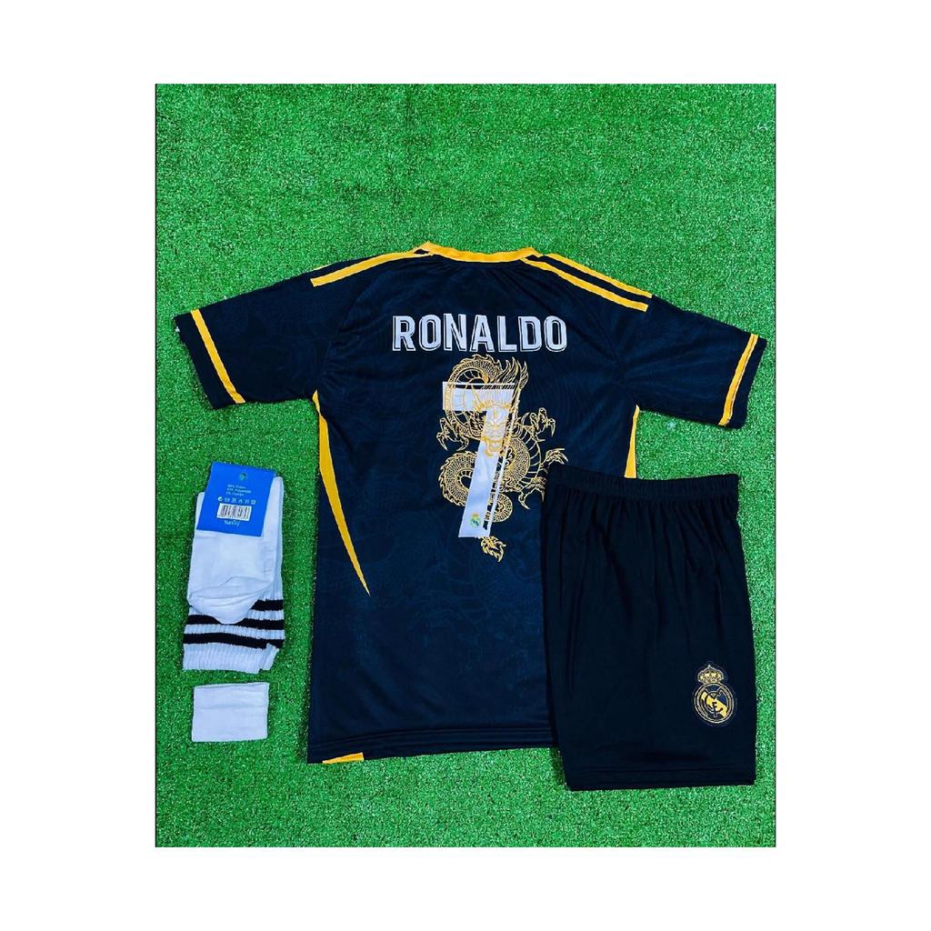 R.e.a.l.m.a.d.r.i.d 2024/25 New Season Cristiano Ronaldo Concept Children's Jersey 4 Piece Set (black-gold)