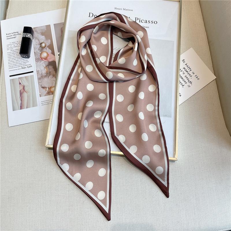 Polka dot small scarf for women, versatile long wide neckerchief, shawl, scarf, tie, all-purpose accessory for spring and