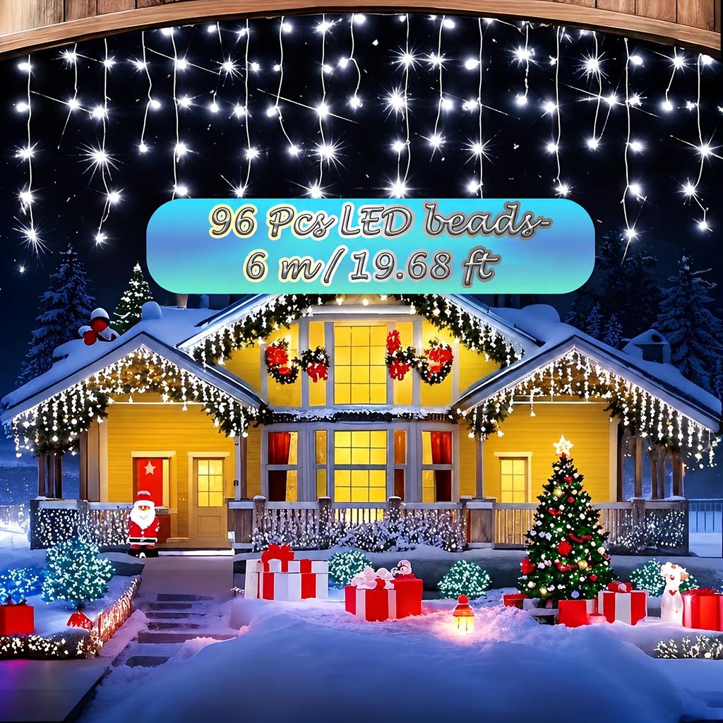 Solar-Powered Smart Ice-Shaped Lights,Christmas Light Strings, Smart Switch, 8 Flashing Modes, Outdoor Hanging Decorative Lights