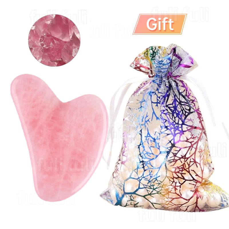 2PCS 100% Rose Stone Guasha Set Facial Roller Stone Board Massager Face Slimming Body Relax Massager Acupuncture Scraper Plate