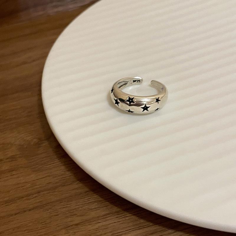 Vintage Irregular Cross Star Open Ring for Women Men Punk Gothic Sliver Color Adjustable Couple Rings Y2K Egirl Zircon Gift