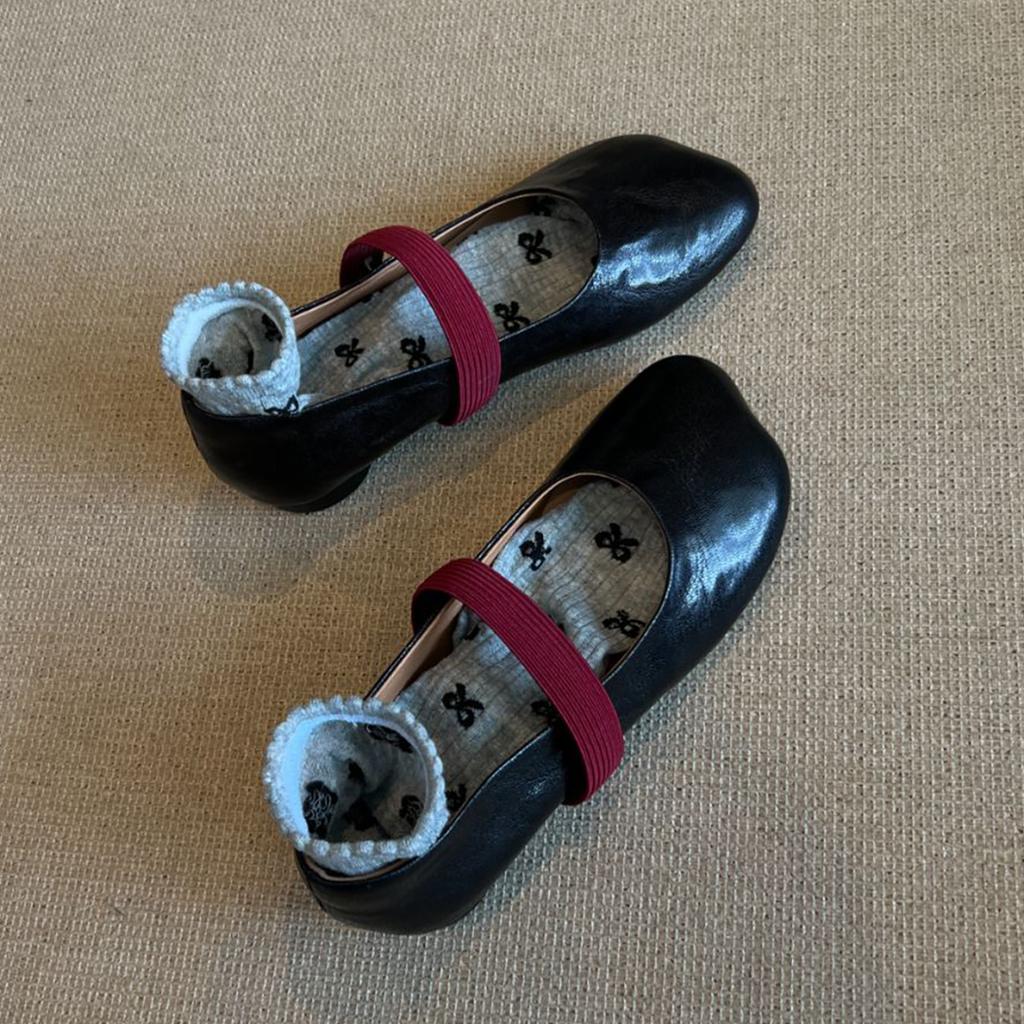 Sheepskin version~ French special-shaped head flat-bottomed ballet single shoes, women's shallow mouth with retro temperament Mary Jane shoes