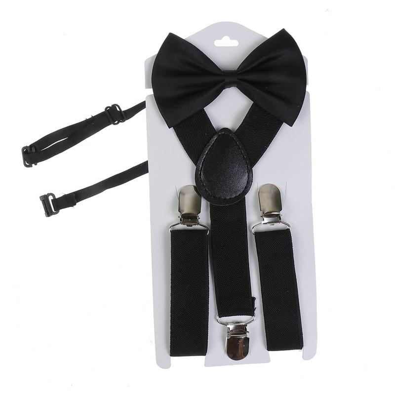 Kids Braces Bow Tie Set, 2.5cm Elastic Adjustable 60cm Y-Back Clip-on Suspenders, Formal Classic Pre-Tied Bowties for 1-9 Years Olds Boys Girls
