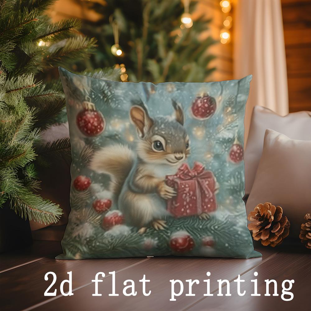 Home Decor Christmas-themed Cushion Covers with Cute Animals Pattern Cushion Cover Suitable for Sofa Bedroom Car Pillow Cover