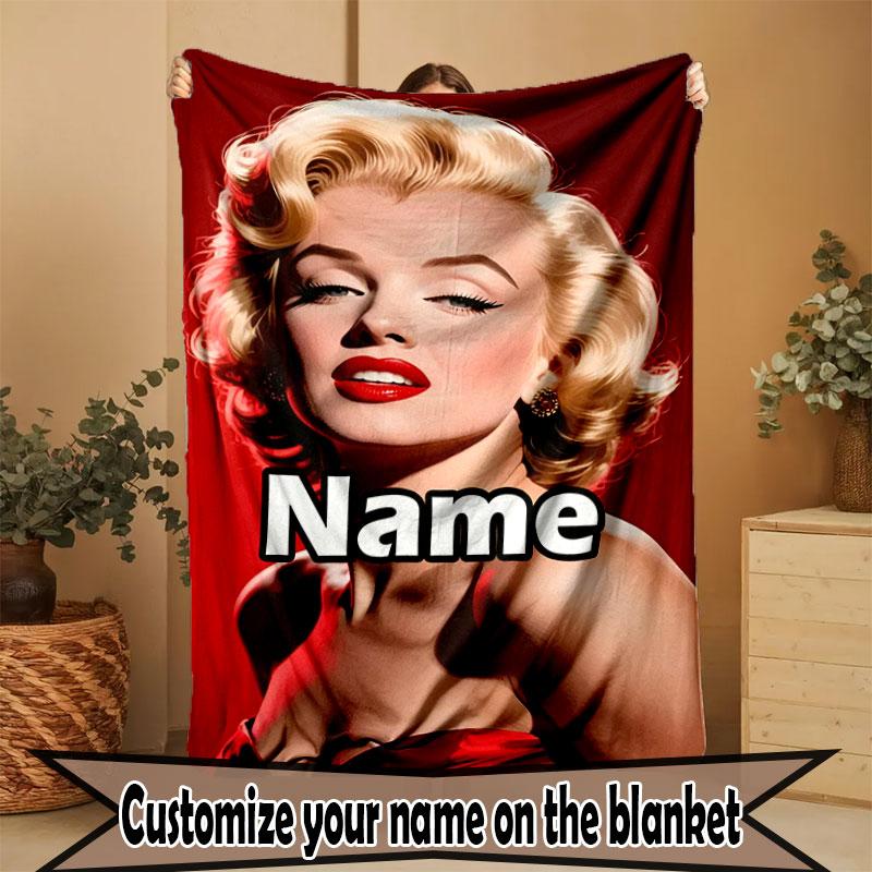 Gepersonaliseerd Dekentje met Naam, Marilyn Monroe Print, Woondecoratie, Slaapkamer, Bank, Kamperen, Sofa, Cadeaus voor Verjaardag Kerst