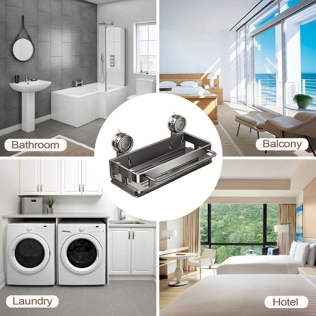 Bathroom Suction Cup Shower Shelf Punch-Free Shower Storage Organizer Multifunctional Wall-Mounted Vanity Storage Rack