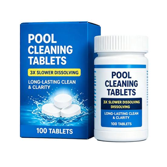 50/100Pcs Pool Cleaning Tablets, Fast Acting Swimming Pools Spas Odor Eliminator Tablets, Long-Lasting Slow Dissolving Sanitizer for Clean & Clear 100pcs
