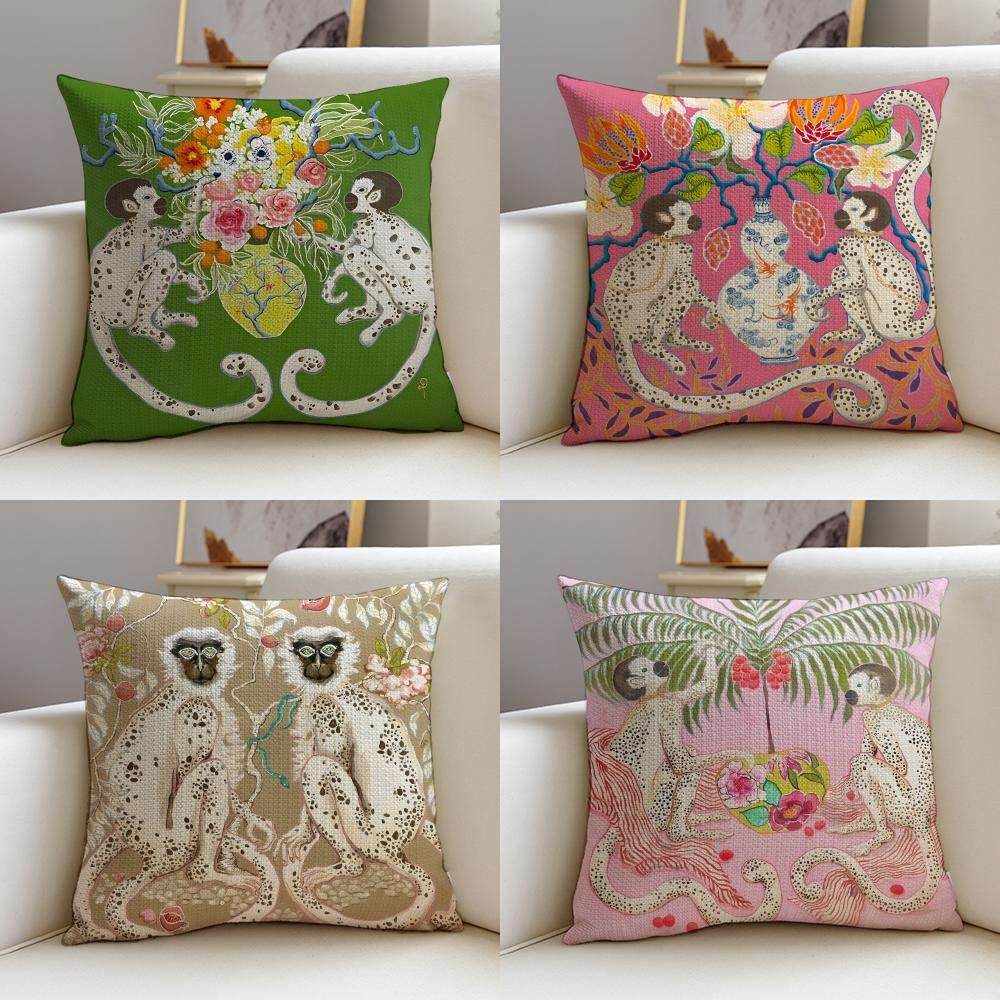 Paige Gemmel MonkeyS Cushion Cover Breathable and skinfriendly linen pillowcase square removable and washable cushion