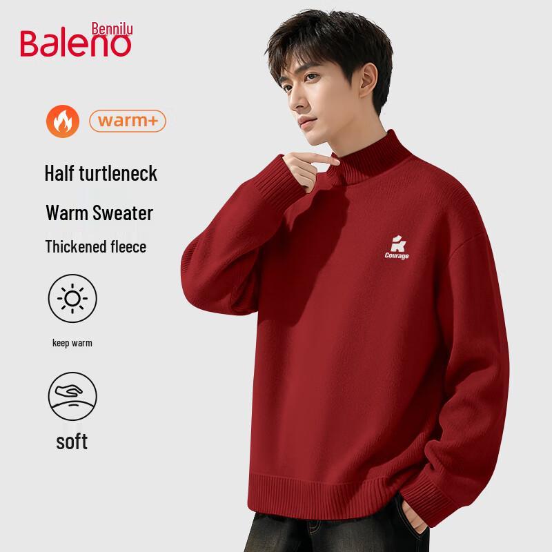 Baleno Men's Half-High Collar Fleece-Lined Knitted Sweater