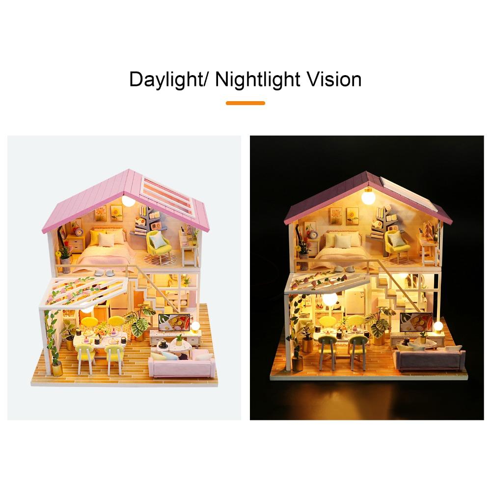 LED Light DIY Wooden Dollhouse Furniture Included Craft Dollhouse  Hobbyists