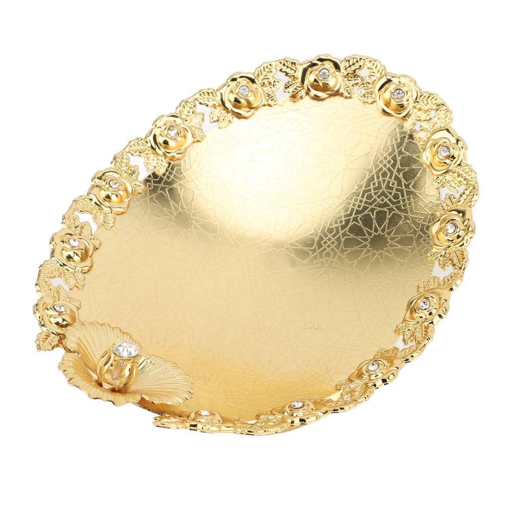 European Cake Stand Golden Fruit Tray Candy Serving Plate Oval Snack Dessert Storage Plate for Home