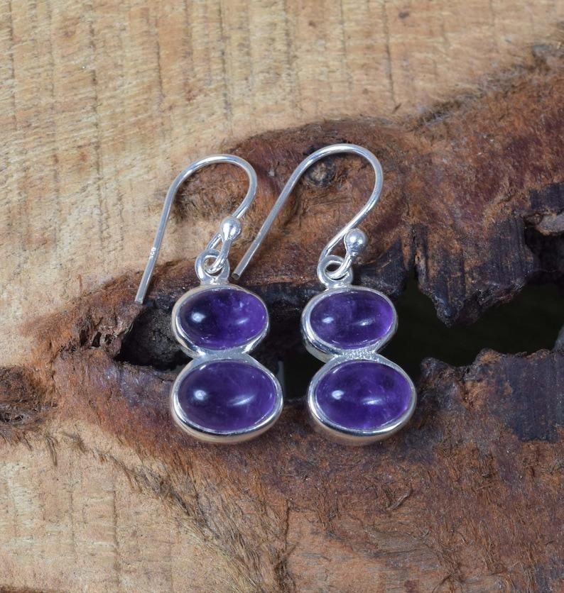 Amethyst Gemstone Solid 925 Sterling Silver Birthstone Earrings Gift For Her Handmade Jewelry Boho Earrings