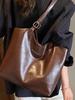 Women's Large Retro Soft Leather Tote: High-Quality, Versatile Fashion Shoulder Bag for School & Commute