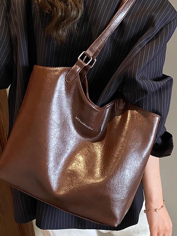 Women's Large Retro Soft Leather Tote: High-Quality, Versatile Fashion Shoulder Bag for School & Commute