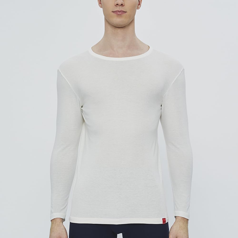 Gunze Hot Magic Inner Soft and Crew Navy Shirt, Warm, Neck, 3/4 Sleeve, Blue, MH1908, Men's