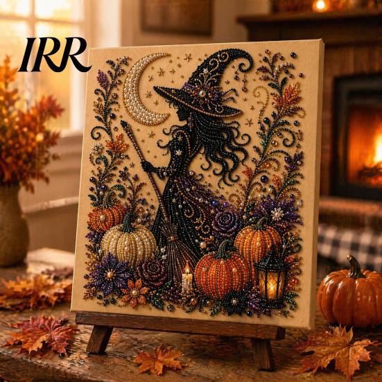 Handmade Holiday Gift Ideas Halloween Faux Pearl Art DIY Kit, Spooky Cute 3D Beads Painting Crafts, Unique Party Favors Gothic Ghost Pumpkin Cat Crow