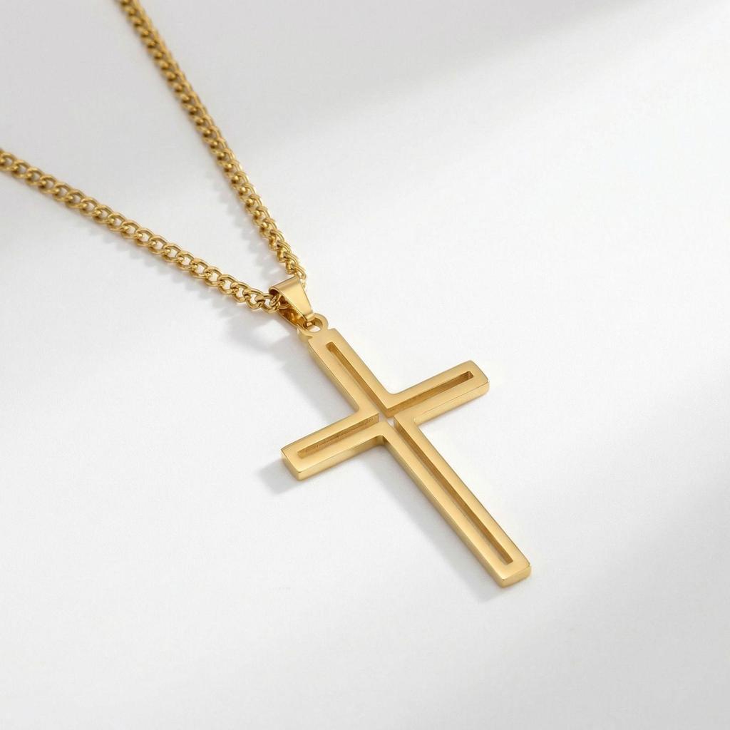 Minimalistisches Edelstahl-Kreuz-Halskette - Zeitgenössischer Stil