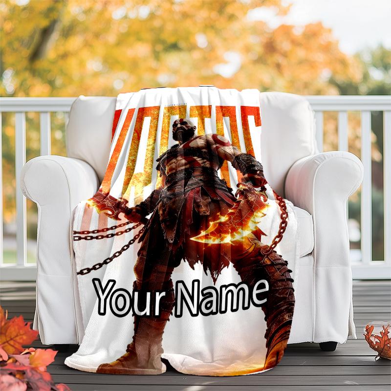 Custom Name God of War Theme Printed Blanket - Perfect for Couch, Bed, Travel & Outdoor Use | Machine Washable, Cozy & Durable.