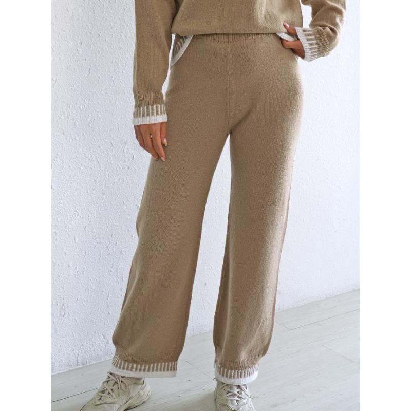 Damen Herbst Winter Verdickte Hose Kontrastfarben Spleißen Lässig Weitbein Gewebte Wollhose
