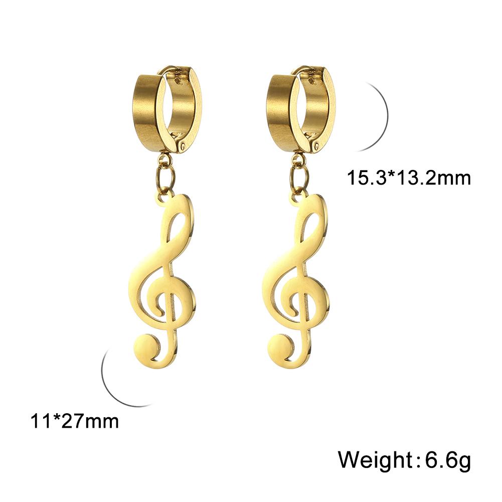 My Shape Fashion Music Note Pendant Earrings for Men Women Stainless Steel Circle Clip Earring Punk Jewelry for Party Concert