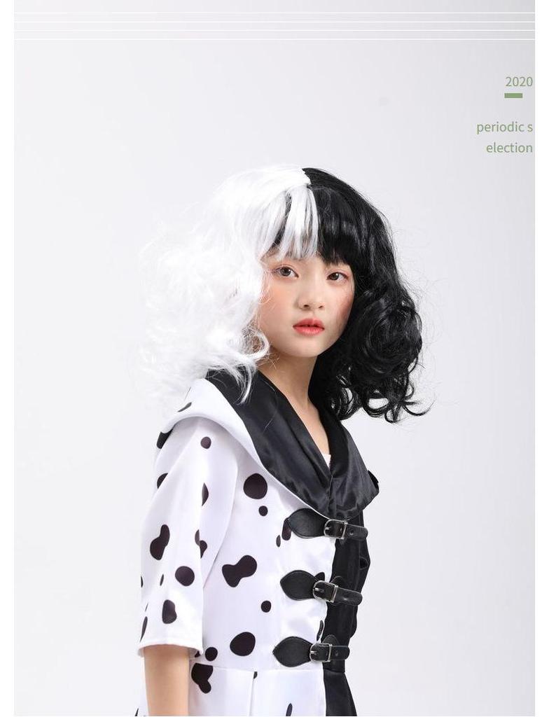 101 Dalmatians Cruella De Vil Black & White Spotted Dress Costume for Stage Performance