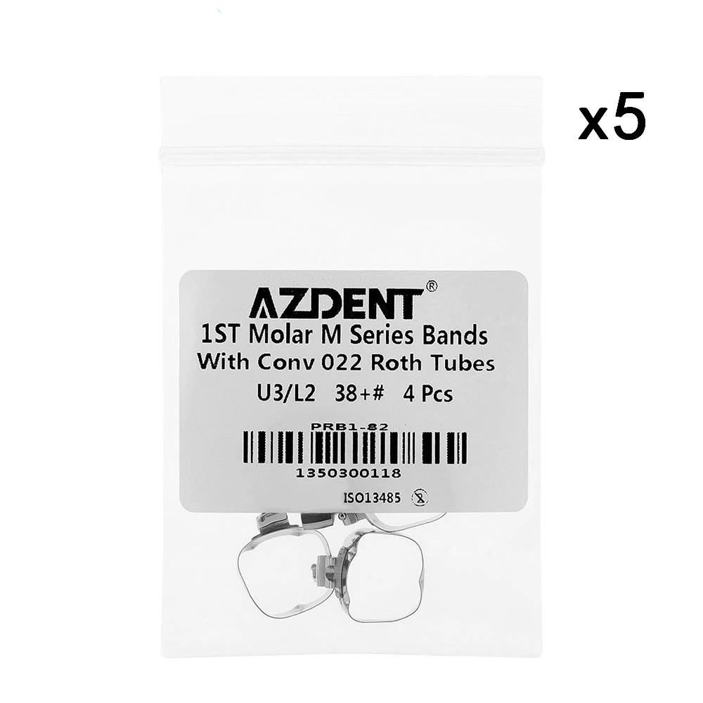 AZDENT 5Packs Dental Orthodontic Bands with Buccal Tube Triple Tubes for 1st Molar Teeth Roth.022 U3/L2 Size 35#-40#+ 4pcs/Pack