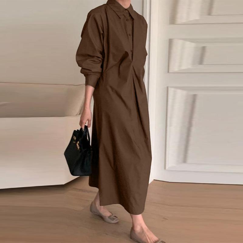 

ZANZEA Женское повседневное длинное платье-рубашка с отложным воротником и длинными рукавами S коричневый