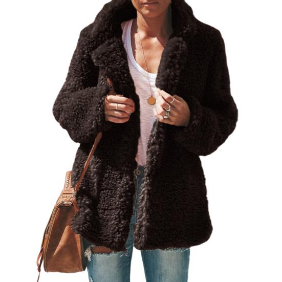 Warm Plush Long Sleeve Cardigan Jacket Women Autumn Winter Open Front Coat