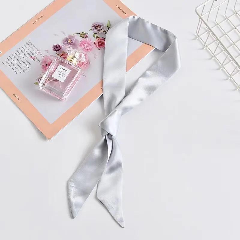 4X100cm Women Narrow Short Scarf 100x4cm Solid Color Chiffon Silk Rubber Black Bag Ribbon Headbands Choker Wristband Streamer