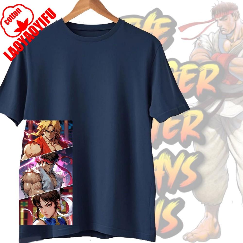 Street Fighter Chun-Li Ryu Printed Y2K New Couple Cotton T-Shirts Men Women Streetwear Casual Harajuku Retro Unisex Tee Top