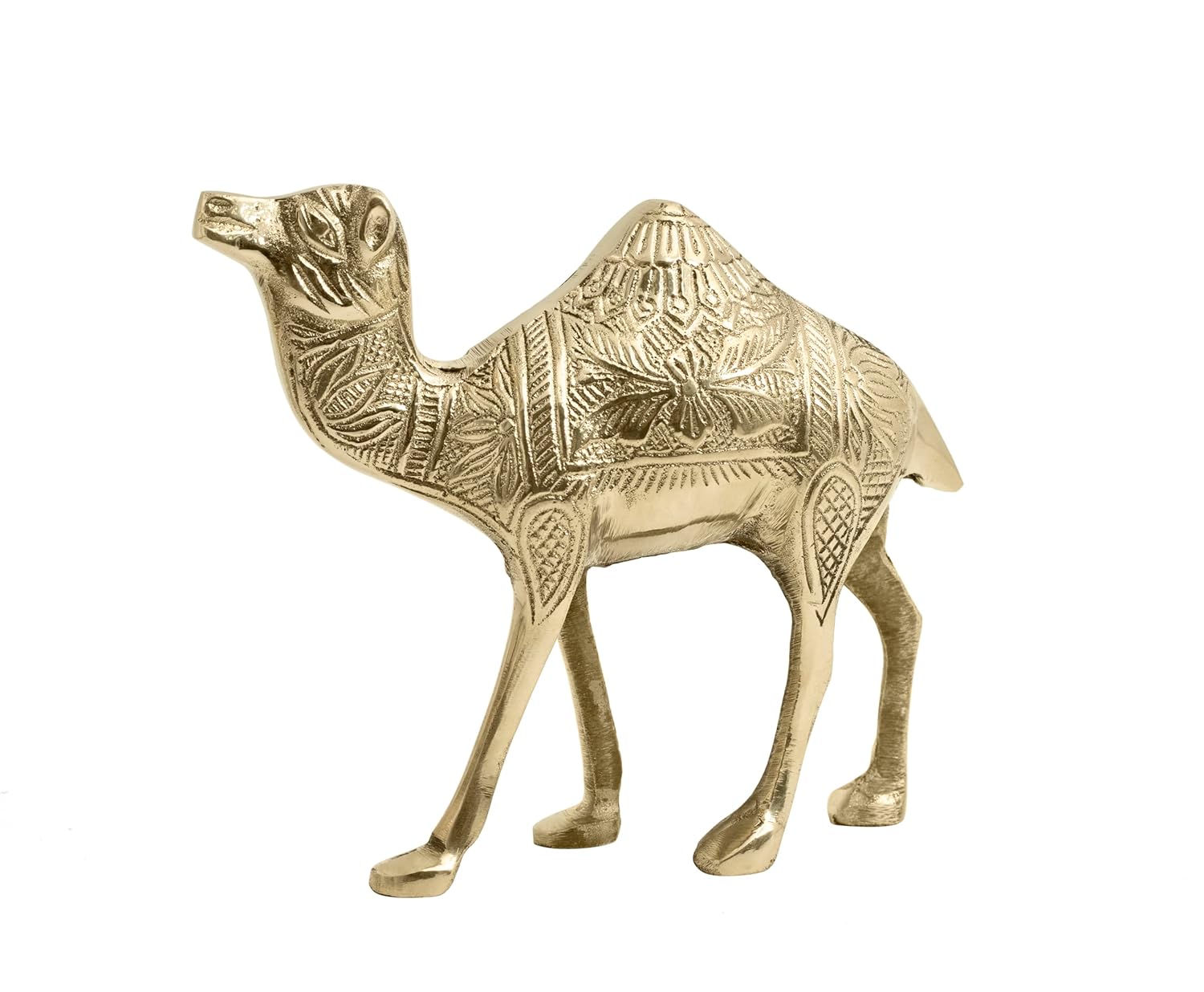 Pure Brass Camel Statue, Designed Camel Showpiece, Religious, Gold - 7 Inch