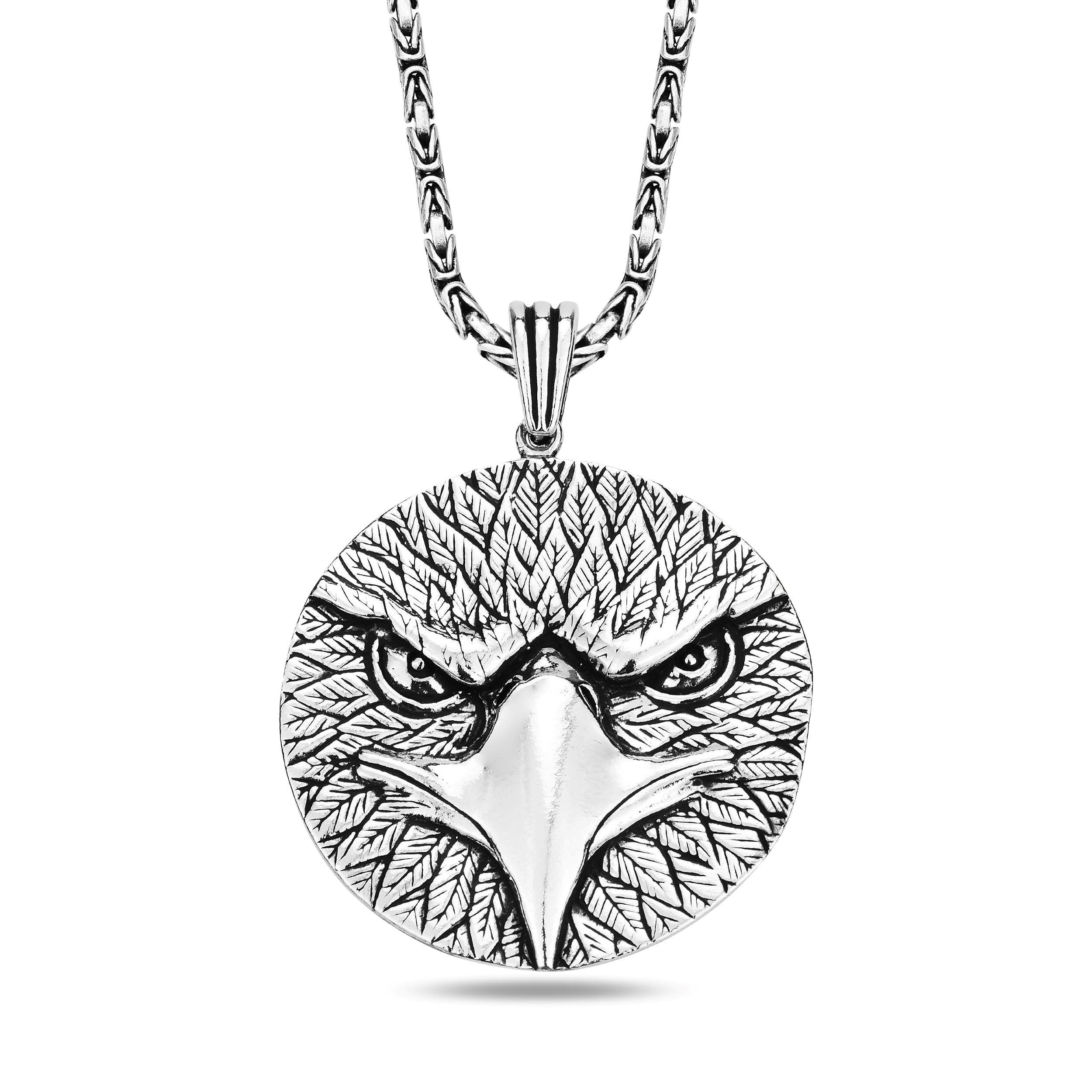 

Подчеркните свое присутствие с помощью большого серебряного кулона с головой орла, мужской византийской цепочки, изысканного турецкого мастерства, идеи подарка для мужчин 2 mm / 50 cm серебряный