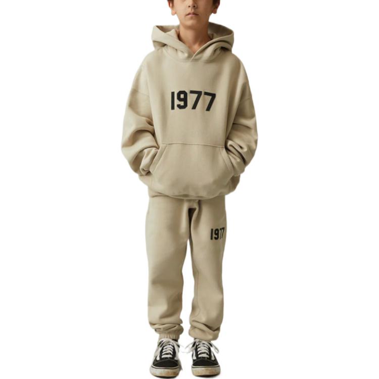 Fear of God Essentials 1977 Collection SS22 Graphic Print Hooded Sweatshirt Kids Tops Wheat FOG-SS22-306