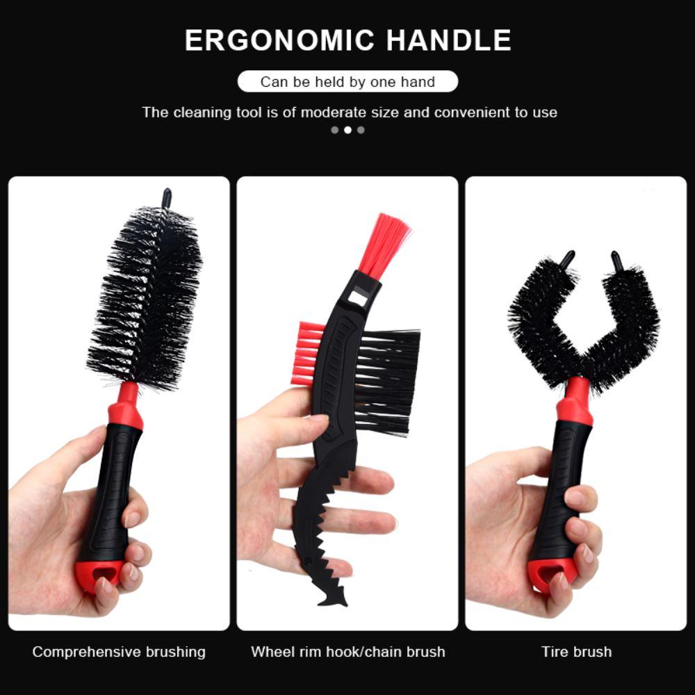 3Pcs Quick Washing Bike Chain Brush Portable Bicycle Cleaning Kit Bike Maintenance