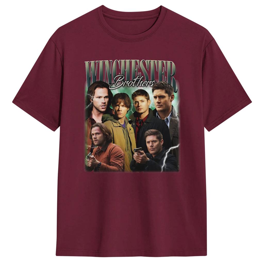 Funny Winchester Brothers Sam Dean Supernatural Movies Cover Fan Art TShirts Unisex O Neck Cotton T Shirts Short Sleeve Tee Shirt
