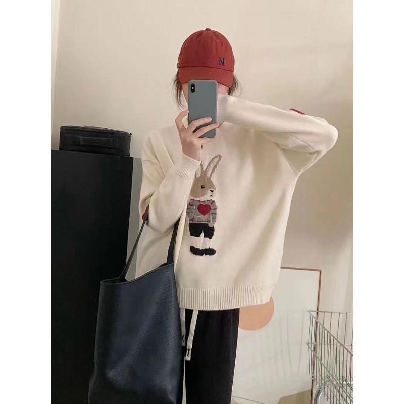 Autumn and winter fashion classic bunny cartoon sweater women's new pullover long sleeve thin knitted top