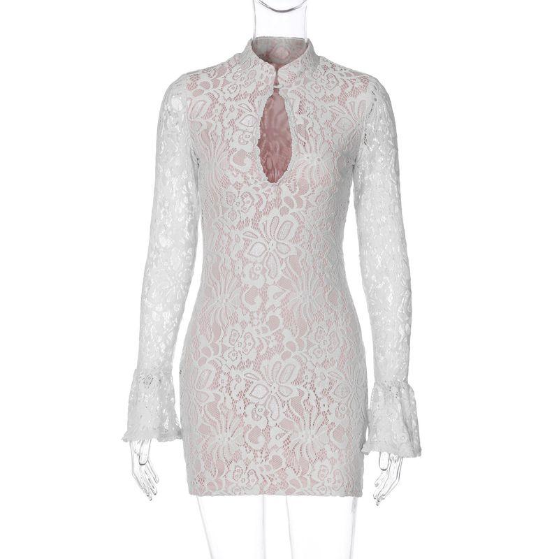 European and American Style Women's Clothing 2026 New Sexy Lace Hollow-Out Bodycon Dress Short Sexy Dress Black