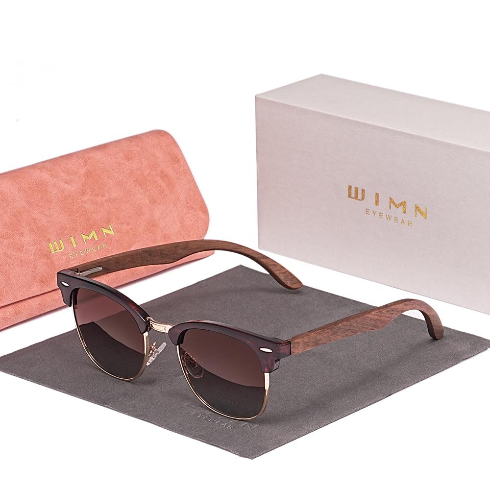 

WIMN Trend Handmade Black Walnut Wood Sunglasses Men Women Polarized Mirror Glasses Male UV400 Shades Oculos