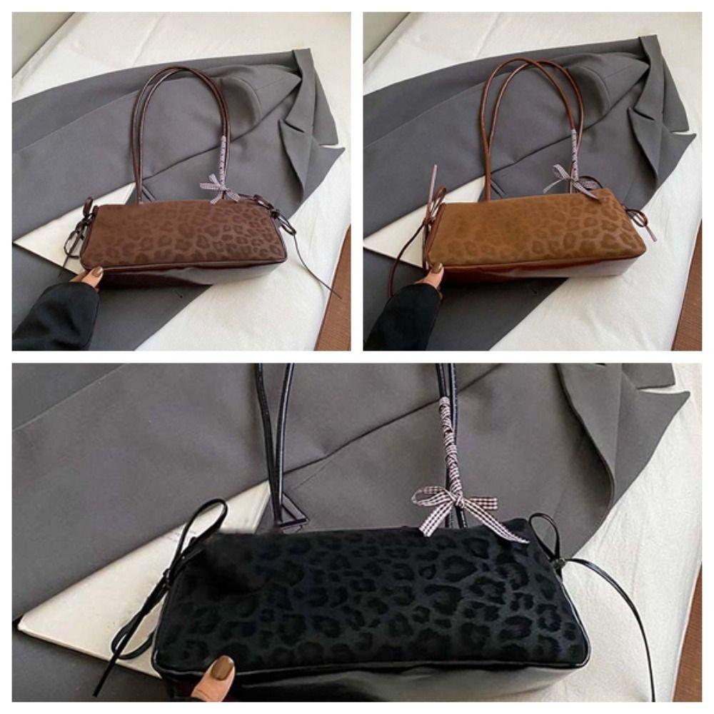 Large Capacity Leopard Print Underarm Bags Sweet PU Shoulder Bag French Stick Handbag School