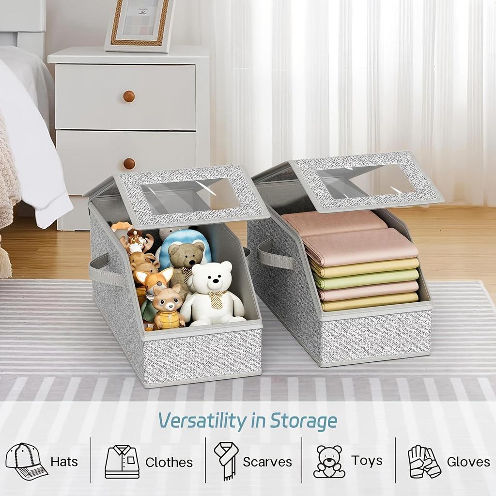 1pc Large Capacity Foldable Fabric Hat Box, Dual Handles & Clear Viewing Window, Portable Organizer for Baseball Caps, Underwear, Bras, Towels
