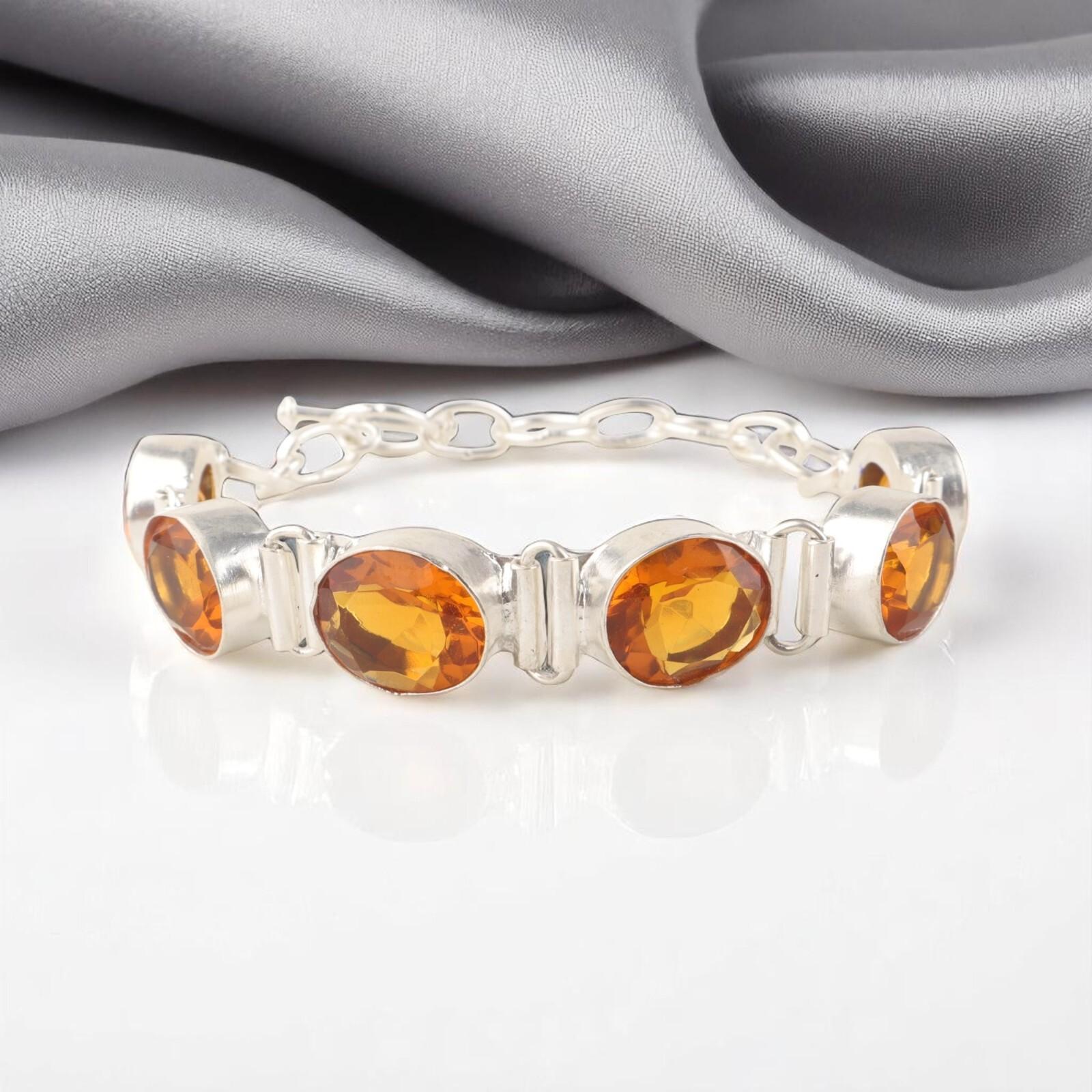 

Цитрин Драгоценный камень 925 Стерлинговое серебро Ювелирные изделия Ручной работы Браслет 8 Подарок для жены RB-4-9