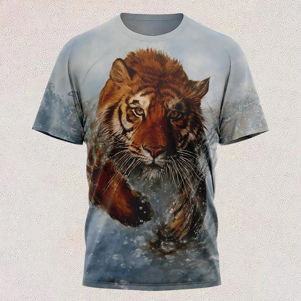 New T Shirt Full-color Tiger Head Short-sleeved Cool T-shirt Round Neck 3d Printed Casual Short-sleeved